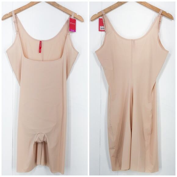 Spanx Thinstincts Open Bust Mid Thigh Bodysuit #10021P Plus Size 1X Soft Nude - Picture 1 of 15